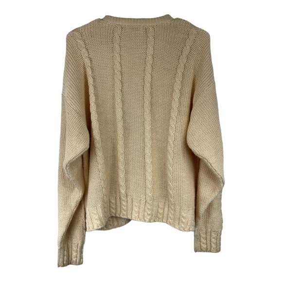 Vintage Cristina Size Large Cream Cable Knit Cardigan Sweater V Neck Gold button - Picture 2 of 7